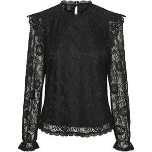 PIECES Pcolline Ls Lace Top Noos Bc T-shirt met lange mouwen voor dames, zwart.