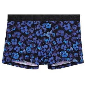 Hom Will Boxershorts voor heren, 1 stuk, Blauwe bloemenprint op zwarte achtergrond