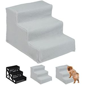 Relaxdays Hondentrap 3 treden, kleine en grote hond, bed en bank, stoffen bekleding, binnentrap, 30 x 35 x 45 cm, grijs, 1 stuk