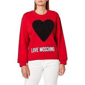 Love Moschino Femme Col Rond Personnalisé avec Maxi Marque Broderie et Tissu Assorti. Sweatshirt, rouge/noir, 46
