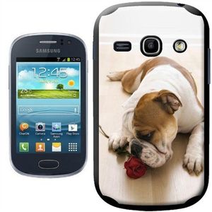 Fancy A Snuggle Harde hoes voor Samsung Galaxy Fame S6810, motief Bulldog met roos