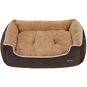 Feandrea Hondenhok met pluche overtrek, afneembaar kussen, bruin, beige, 90 x 75 x 25 cm PGW06YC