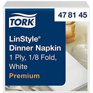 Tork 478145 Dinnerservetten, Premium Linstyle, Kleur: Wit, 1-laags, 40 x 39 cm, 12 x 50 servetten, 1/8 vouw