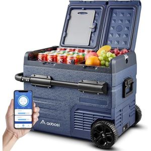 AAOBOSI Compressorkoelbox 45 liter met USB-poort, twee zones en dubbele deuren, elektrische koelbox tot -20 °C, voor auto, vrachtwagen, boot, camper, camping