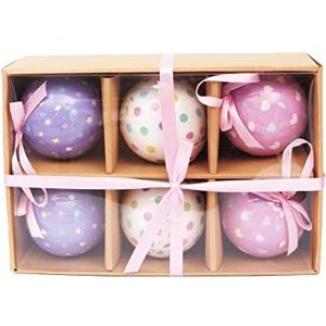Set van 6 ornamentballen Dots, Hearts & Stars (Ø 7,5 cm) met stoffen lint voor kerstboom in geschenkdoos