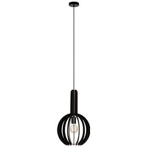 EGLO Velasco hanglamp, ronde kroonluchter in Scandinavische stijl, hanglamp voor woonkamer en eetkamer, hout en zwart metaal, fitting E27