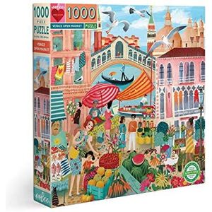 eeBoo Venice Open Market Puzzel 1000 stukjes kleurrijk gerecycled karton voor volwassenen, PZTVCE, zwart