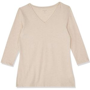 Amazon Essentials Dames T-shirt met 3/4 mouwen en V-hals (verkrijgbaar in grote maten), havermout gemêleerd, maat XL