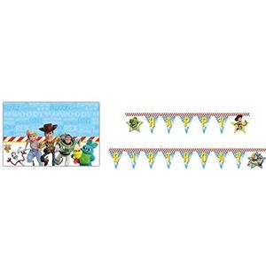 ALMACENESADAN -4767 Disney Toy Story Set bestaande uit 2,40 m slinger Happy Birthday en tafelkleed 120 x 180 cm, ideaal voor feestjes en verjaardagen (8435510347673)