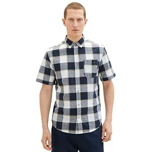 TOM TAILOR Herenoverhemd Navy Off White Beige Check, L, 31237 - Navy Off White Beige Check