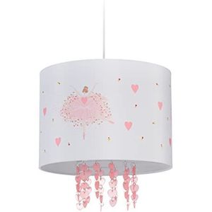 Relaxdays Hanglamp, kinderkamer, lampenkap, ballerina-motief, H x D: 158 x 35 cm, hanglamp, wit/roze