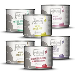 MjAMjAM - Premium natvoer voor katten - Set van 6 gemengde verpakkingen voor je kat, 6 stuks (6 x 200 g), graanvrij met vleessupplement