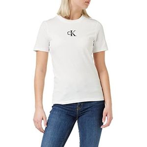 Calvin Klein Jeans Monologo T-shirt Slim Fit andere gebreide tops dames, wit glanzend, XXS, Briljant wit