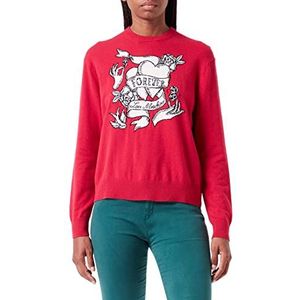 Love Moschino Damestrui met lange mouwen met tattoo-effect en ingezet hart, Rood