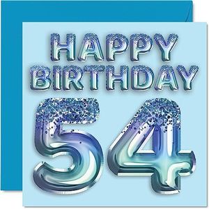 Verjaardagskaart voor heren 54 jaar - feestballon blauw glitter - verjaardagskaarten voor 54-jarige mannen, oom, opa, opa, opa, opa, opa, opa, opa, opa, opa,