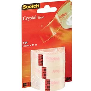 Scotch Crystal plakband, transparant, 3 rollen, 19 mm x 25 m, transparant plakband, voor school, huis en kantoor