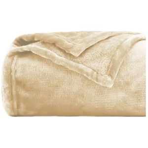 Komfortec Fleece Deken - Met kasjmier gevoel - Plaid - 240x220 cm – Super Zacht – Beige