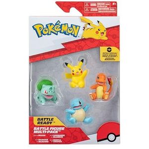 Bizak Pokemon 63222977 Set van 4 minifiguren uit de regio Kanto, Pikachu, Bulbasaur, Squirtle en Charmander, officieel product, fanverzamelaars van de anime-serie en voor kinderen vanaf 4