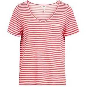 Object Objtessi Slub S/S T-shirt à col en V pour femme, Paradise Pink/Stripes : rayures blanches, XS