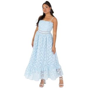Maya Deluxe Midaxi mouwloze jurk met vierkante kanten halslijn en bandjes op de rug voor bruiloftsgasten, Blauw
