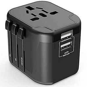 Stopcontactadapter – adapter voor stopcontact – Amerikaanse stekker – reisadapter – wereldadapter – universele reisadapter met 2 USB-poorten – Voltman – DIO010135