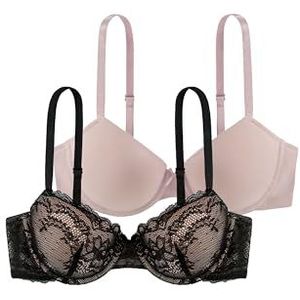 DORINA Set van 2 dagelijkse beha's voor dames, Zwart (zwart/blush)
