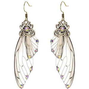 Clearine Vlinder Vleugel Drop Crystal Libel Insect Haak Oorbellen voor Vrouwen Geel Antiek Gouden Tone