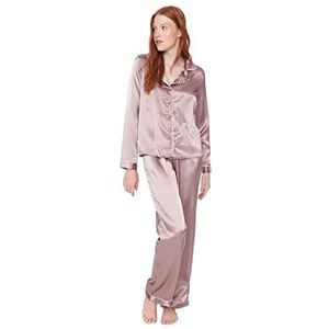 Trendyol Trendyol Pyjamaset voor dames, effen, geweven, pijamaset, 2 stuks, Lichtbruin