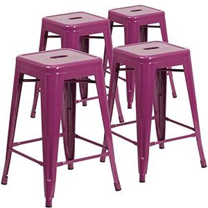 Flash Furniture Kruk, hoge rugleuning, 61 cm, violet, 4 stuks