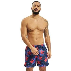 Urban Classics heren zwembroek Pattern Swim Shorts, blauw/rood, XL