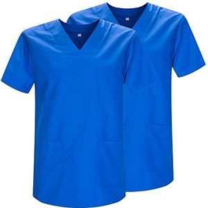 Misemiya - 2 stuks – werkkleding unisex kraag Pic korte mouwen kliniek uniform ziekenhuis – ref. 817, koningsblauw 21