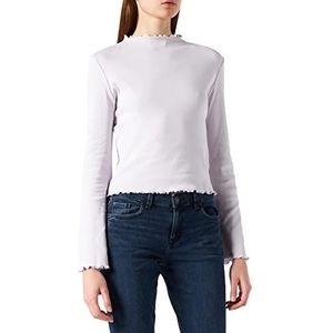 Urban Classics Dames T-shirt met rolkraag en lange mouwen, geribbeld, Soft Lilac