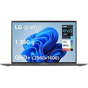 LG Gram 17Z90Q-G.AA76F Laptop 17 inch 1,3 kg, IPS-display 2560 x 1600 formaat 16:10, Intel® Evo™ i7, 16 GB RAM, SSD 512 GB NVMe, Iris®XE Graphics, Thunderbolt™ 4, Windows 11 Home, AZERTY-toetsenbord,