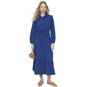 TRENDYOL Modest Maxi-jurk voor dames, rechte snit, geweven stof, bescheiden jurk, blauw, S, Blauw
