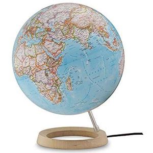 National Geographic - World Ball Neon Classic, blauwe wijzerplaat, esdoorn en aluminium, 30 cm, verlicht