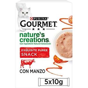 Purina Gourmet Nature's Creations Exquise Puree Snack katten met rundvlees en tomaat, 55 zakjes van 10 g