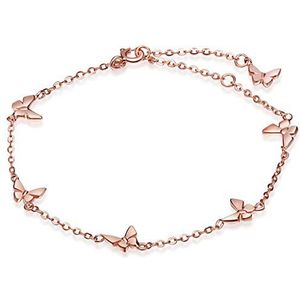 Unendlich U Armband van fijn 925 sterling zilver, kleur roségoud, vijf vlinders, elegant en mooi, lengte is verstelbaar, voor dames en meisjes, siliconen kunststof, zilver, zonder steen, Siliconen