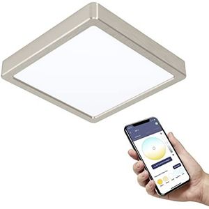 EGLO connect.z LED plafondlamp Fueva-Z, 21 cm, plafondlamp ZigBee voor badkamer, app bestuurbaar en spraakbediening, warm wit - koud, dimbaar, nikkel-mat, IP44