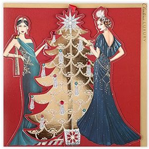 Clintons: Roaring 20's Two Girls by Gold Christmas Tree Kerstkaart, 192 x 192 cm, rood