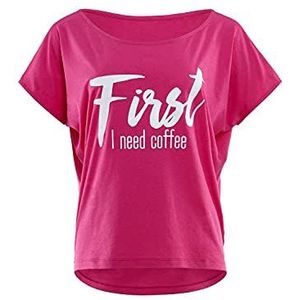 Winshape Dames Ultra licht MCT002 Modal T-Shirt First I Need Coffee met pailletten, Deep Pink, XXL