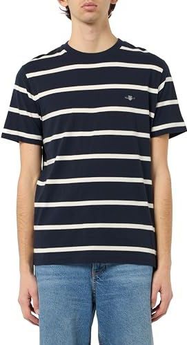 T-shirt à rayures SS, Bleu nuit, L