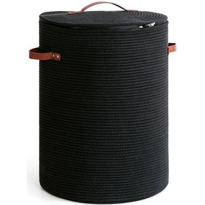 CHICVITA Grote wasmand met deksel, wasmand voor slaapkamer, wasmand voor kleding, dekens, speelgoed, decoratieve geweven mand voor woonkamer, 38,1 x 50,8 cm, zwart