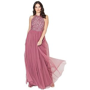 Maya Deluxe Dames bruidsmeisje maxi-jurk halter hals pailletten verfraaid prom afstuderen bruiloft bruidsmeisje jurk Desert Rose 10 dames, Roze