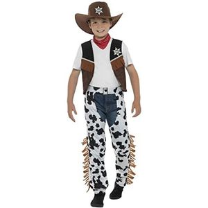 Smiffys Cowboykostuum Texan bruin met hoed, stropdas, vest, badge en chaps