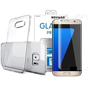 NOVAGO Compatibel met Samsung Galaxy S7 Edge (2-in-1 verpakking), 1 displaybeschermfolie van gehard glas met 3D-gebogen + 1 transparante beschermhoes, zacht en robuust (transparant)