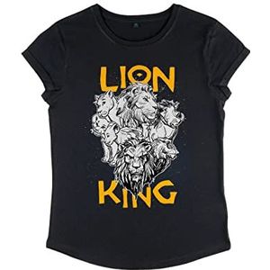 Disney The Lion King: Live Action-Cast Photo Women's Organic Rolld Sleeve T-Shirt Dames, Zwart, M, zwart.