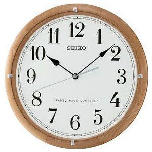 Seiko QXR208Z Unisex houten klok, wit, bruin, modern, Bruin, Modern