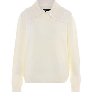 Naemi Pull en tricot chic et élégant avec col de poupée pour femme, acrylique, laine blanche, taille XL, Laine/blanc, XL