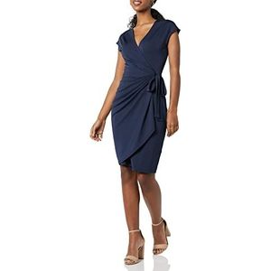 Amazon Essentials Robe portefeuille classique à manches courtes pour femme (disponible en grande taille), bleu marine, taille S