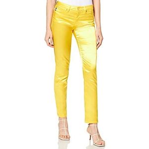 Love Moschino Skinny Five Pocket Broek met Logo Tab on Back Riem Dames Jeans, Geel.